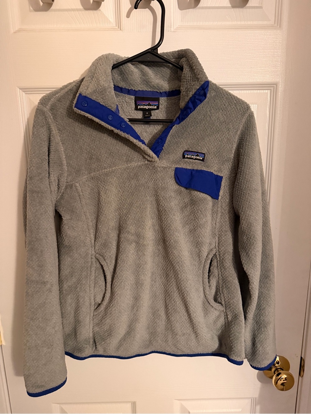 Patagonia Gray Fleece Pullover with Blue Trim